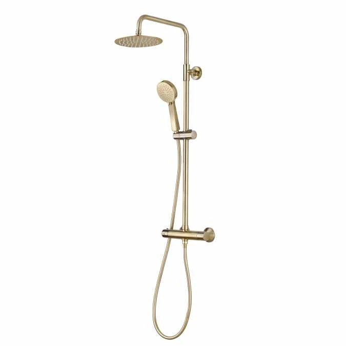 Spey Series 2 Brushed Brass Dual Head Thermostatic Shower Kit - Highlife Bathrooms 1 Spey Series 2 Brushed Brass Dual Head Thermostatic Shower Kit - Highlife Bathrooms