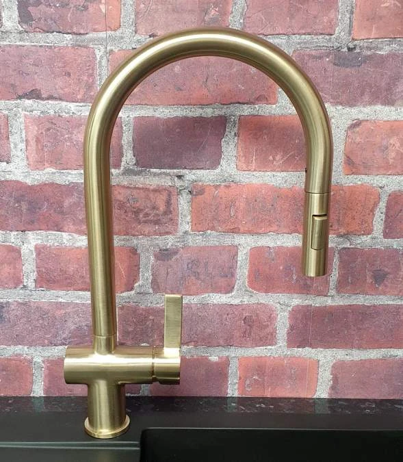 Mayhill Brushed Brass Single Lever Pull Out Kitchen Tap - Tailored 1 Mayhill Brushed Brass Single Lever Pull Out Kitchen Tap - Tailored