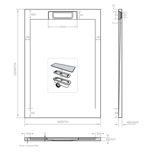 Giorgio Lux Graphite Slate Effect Shower Tray - 1400 X 800 - Concealed Waste 4 Giorgio Lux Graphite Slate Effect Shower Tray - 1400 X 800 - Concealed Waste - Image 4