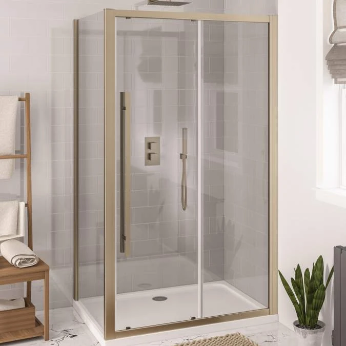 Vantage 2000 Brushed Brass Sliding Shower Door 1200mm - Easy Clean 1 Vantage 2000 Brushed Brass Sliding Shower Door 1200mm - Easy Clean