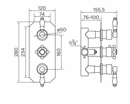 Niagara Arlington Chrome Traditional Triple Concealed Shower Valve - Two Outlets 2 Niagara Arlington Chrome Traditional Triple Concealed Shower Valve - Two Outlets - Image 2