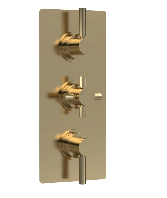 Tec Pura Plus Brushed Brass Concealed Thermostatic Triple Shower Valve With Diverter - Hudson Reed A8023 1 Tec Pura Plus Brushed Brass Concealed Thermostatic Triple Shower Valve With Diverter - Hudson Reed A8023