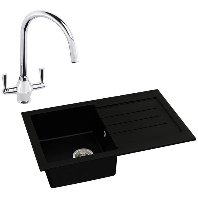 Abode Xcite 1 Bowl Inset Black Metallic Kitchen Sink & Astral Tap Pack 1 Abode Xcite 1 Bowl Inset Black Metallic Kitchen Sink & Astral Tap Pack