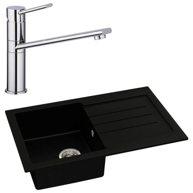 Abode Xcite 1 Bowl Inset Black Metallic Kitchen Sink & Specto Tap Pack 1 Abode Xcite 1 Bowl Inset Black Metallic Kitchen Sink & Specto Tap Pack