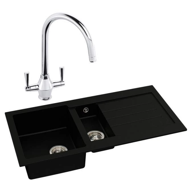 Abode Xcite 1.5 Bowl Inset Black Metallic Kitchen Sink & Astral Tap Pack 1 Abode Xcite 1.5 Bowl Inset Black Metallic Kitchen Sink & Astral Tap Pack