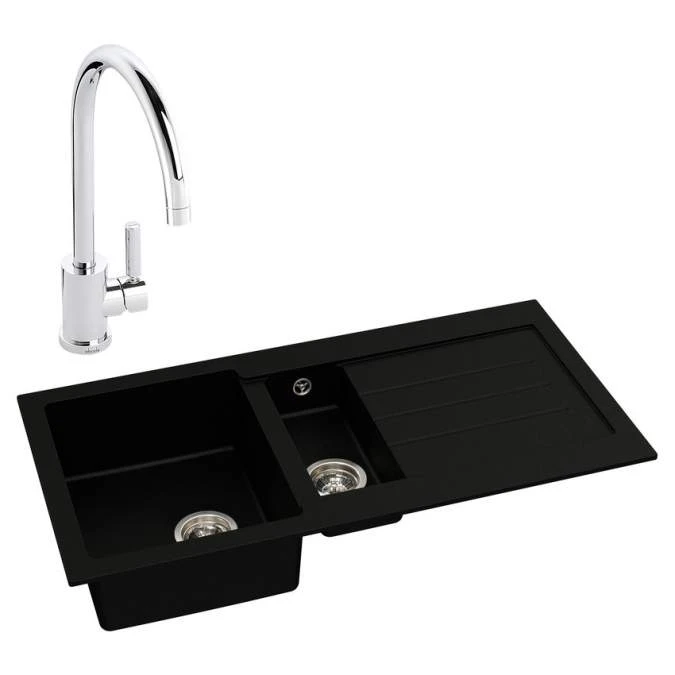 Abode Xcite 1.5 Bowl Inset Black Metallic Kitchen Sink & Atlas Tap Pack 1 Abode Xcite 1.5 Bowl Inset Black Metallic Kitchen Sink & Atlas Tap Pack