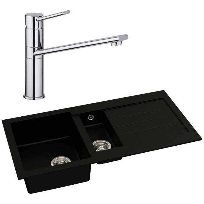 Abode Xcite 1.5 Bowl Inset Black Metallic Kitchen Sink & Specto Tap Pack 1 Abode Xcite 1.5 Bowl Inset Black Metallic Kitchen Sink & Specto Tap Pack