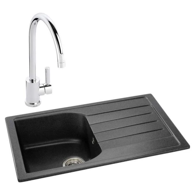 Abode Oriel 1 Bowl Inset Black Granite Kitchen Sink & Atlas Tap Pack 1 Abode Oriel 1 Bowl Inset Black Granite Kitchen Sink & Atlas Tap Pack