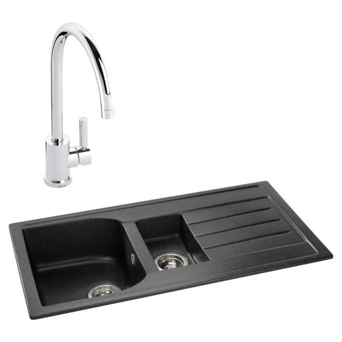 Abode Oriel 1.5 Bowl Inset Black Granite Kitchen Sink & Atlas Tap Pack 1 Abode Oriel 1.5 Bowl Inset Black Granite Kitchen Sink & Atlas Tap Pack