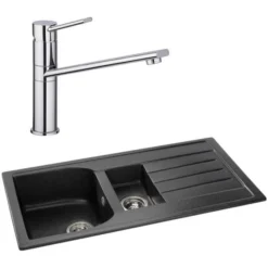 Abode Oriel 1.5 Bowl Inset Black Granite Kitchen Sink & Specto Tap Pack