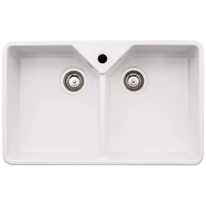 Abode Provincial Large 2 Bowl Undermount Kitchen Sink - White 1 Abode Provincial Large 2 Bowl Undermount Kitchen Sink - White