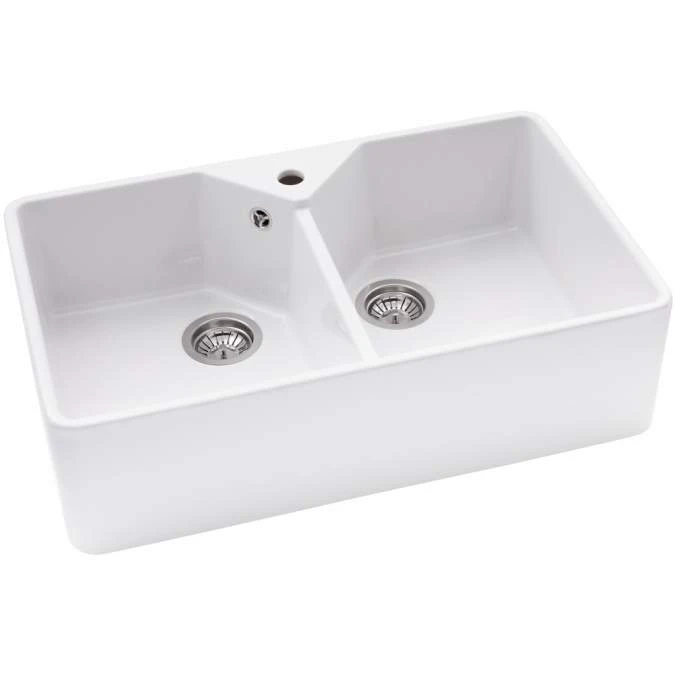 Abode Provincial Large 2 Bowl Undermount Kitchen Sink - White 2 Abode Provincial Large 2 Bowl Undermount Kitchen Sink - White - Image 2