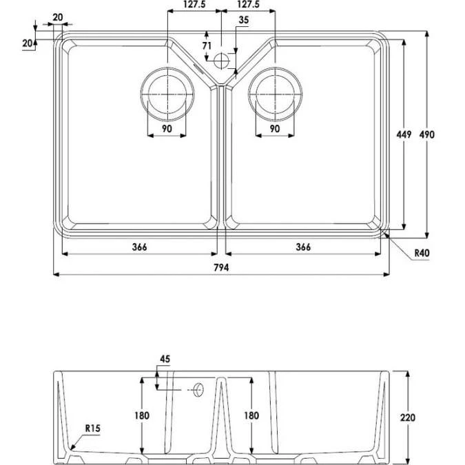 Abode Provincial Large 2 Bowl Undermount Kitchen Sink - White 4 Abode Provincial Large 2 Bowl Undermount Kitchen Sink - White - Image 4