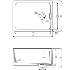 Abode New Belfast 1 Bowl Undermount Sink - White 7 Abode New Belfast 1 Bowl Undermount Sink - White -Roman Sales AW1022 Line Drawing