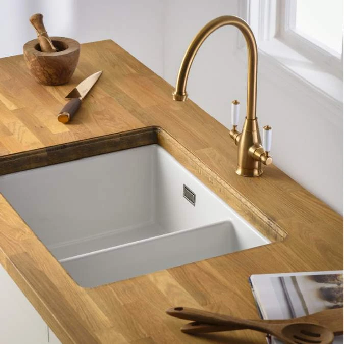 Abode Sandon 1.5 Bowl Ceramic Undermount / Inset Kitchen Sink - White 4 Abode Sandon 1.5 Bowl Ceramic Undermount / Inset Kitchen Sink - White - Image 4