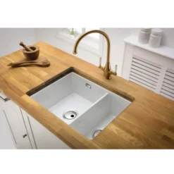 Abode Sandon 1.5 Bowl Ceramic Undermount / Inset Kitchen Sink - White 10 Abode Sandon 1.5 Bowl Ceramic Undermount / Inset Kitchen Sink - White -Roman Sales AW1033 Lifestyle 3