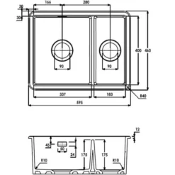 Abode Sandon 1.5 Bowl Ceramic Undermount / Inset Kitchen Sink - White 11 Abode Sandon 1.5 Bowl Ceramic Undermount / Inset Kitchen Sink - White -Roman Sales AW1033 Line Drawing