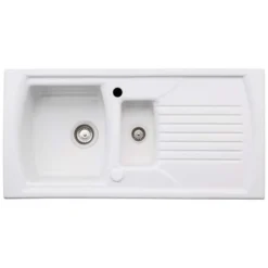 Abode Milford 1.5 Bowl & Drainer Ceramic Inset Kitchen Sink - White