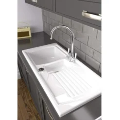 Abode Milford 1.5 Bowl & Drainer Ceramic Inset Kitchen Sink - White -Roman Sales AW1043 Lifestyle