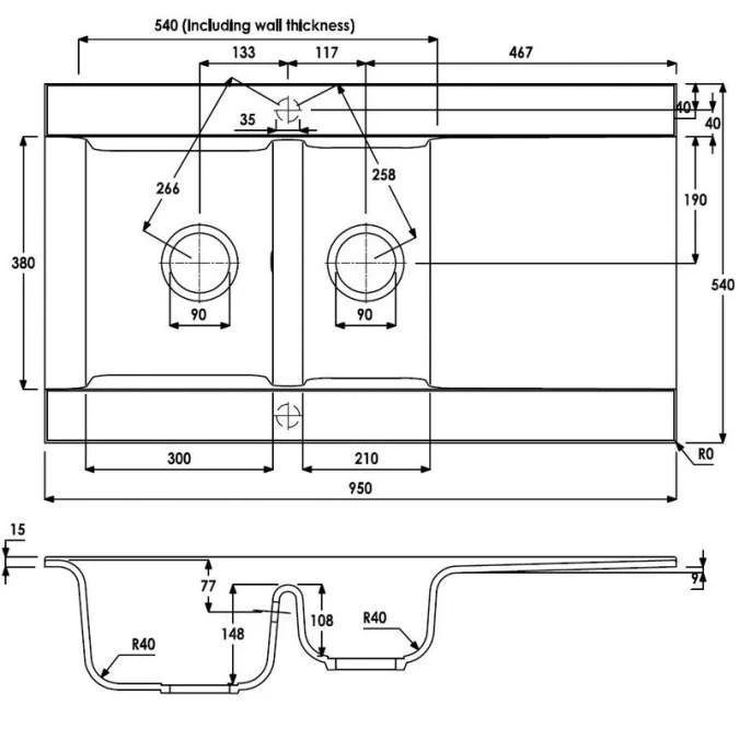 Abode Aspekt 1.5 Bowl & Drainer Granite Inset Kitchen Sink - White 3 Abode Aspekt 1.5 Bowl & Drainer Granite Inset Kitchen Sink - White - Image 3
