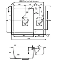 Abode Zero 1.5 Bowl Granite Inset Kitchen Sink - White -Roman Sales AW3005 LD 1