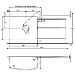 Abode Zero 1 Bowl & Drainer Granite Inset Kitchen Sink - Black Metallic -Roman Sales AW3007 LD