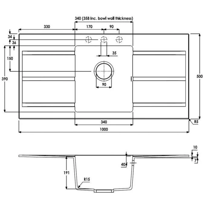 Abode Zero 1 Bowl & Double Drainer Granite Inset Sink - Black Metallic 4 Abode Zero 1 Bowl & Double Drainer Granite Inset Sink - Black Metallic - Image 4