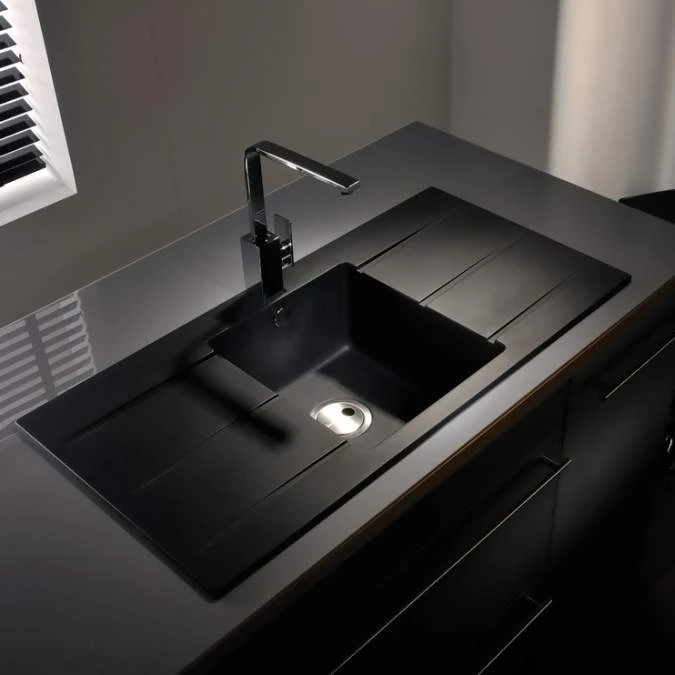 Abode Zero 1 Bowl & Double Drainer Granite Inset Sink - Black Metallic 3 Abode Zero 1 Bowl & Double Drainer Granite Inset Sink - Black Metallic - Image 3