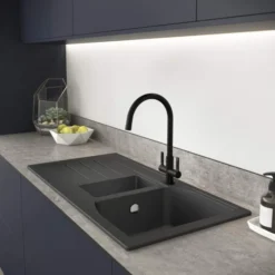 Abode Oriel 1.5 Bowl Inset Black Granite Kitchen Sink & Specto Tap Pack -Roman Sales AW3113 Lifestyle 4