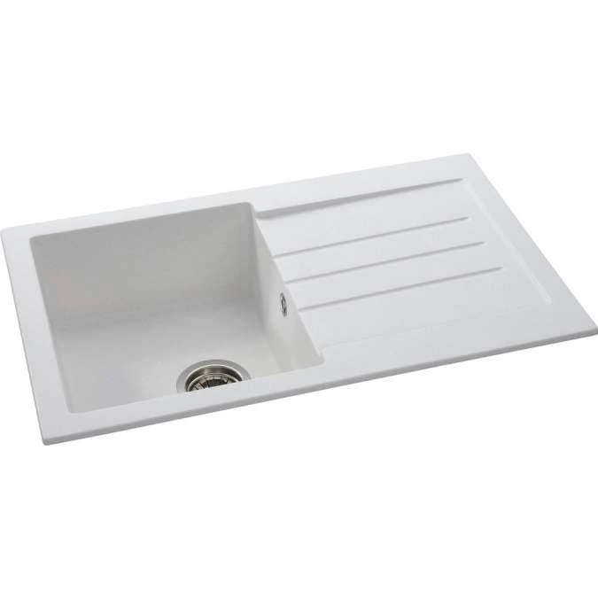 Abode Xcite 1 Bowl & Drainer Granite Inset Kitchen Sink - Frost White 2 Abode Xcite 1 Bowl & Drainer Granite Inset Kitchen Sink - Frost White - Image 2