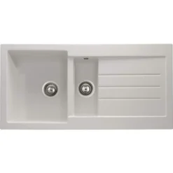 Abode Xcite 1.5 Bowl & Drainer Granite Inset Kitchen Sink - Frost White