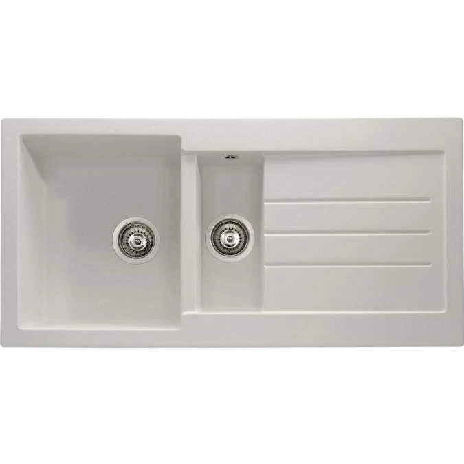 Abode Xcite 1.5 Bowl & Drainer Granite Inset Kitchen Sink - Frost White 1 Abode Xcite 1.5 Bowl & Drainer Granite Inset Kitchen Sink - Frost White