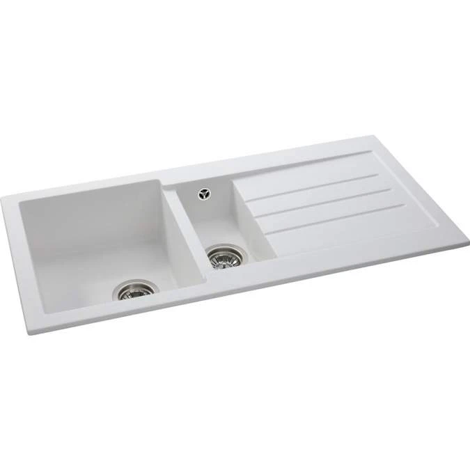 Abode Xcite 1.5 Bowl & Drainer Granite Inset Kitchen Sink - Frost White 2 Abode Xcite 1.5 Bowl & Drainer Granite Inset Kitchen Sink - Frost White - Image 2