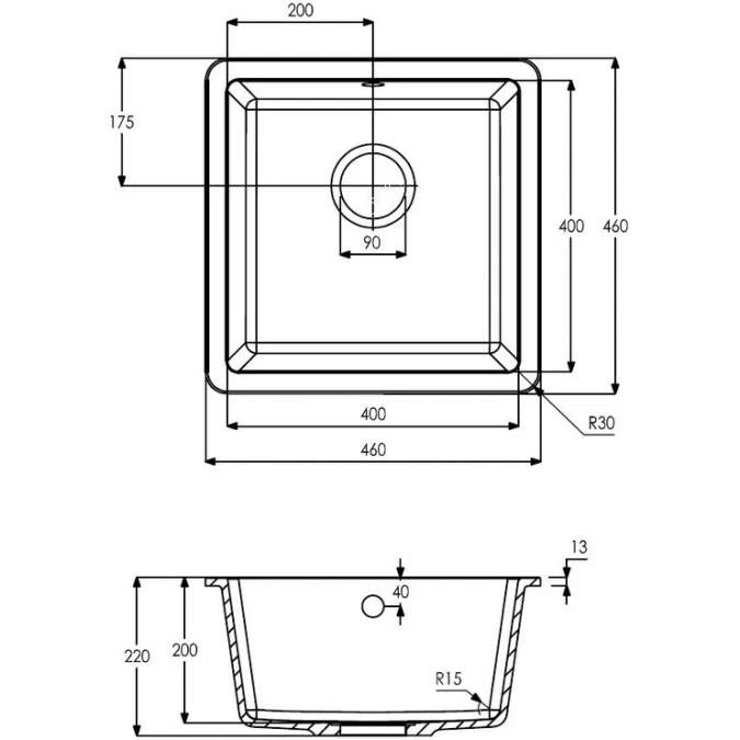 Abode Matrix Square GR15 1 Bowl Granite Inset / Undermount Kitchen Sink - Black Metallic 3 Abode Matrix Square GR15 1 Bowl Granite Inset / Undermount Kitchen Sink - Black Metallic - Image 3