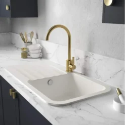 Abode Dune 1 Bowl & Drainer Granite Inset Sink - Frost White -Roman Sales AW3141 Lifestyle