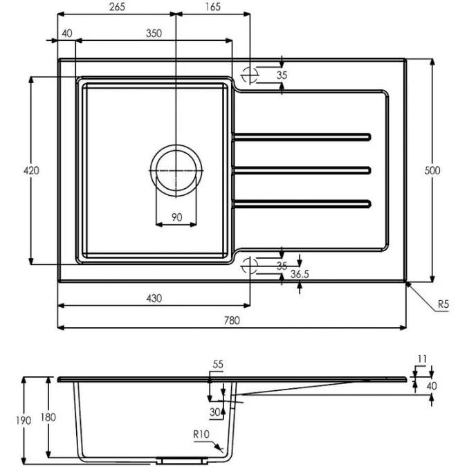 Abode Xcite 1 Bowl & Drainer Granite Inset Kitchen Sink - Grey Metallic 3 Abode Xcite 1 Bowl & Drainer Granite Inset Kitchen Sink - Grey Metallic - Image 3