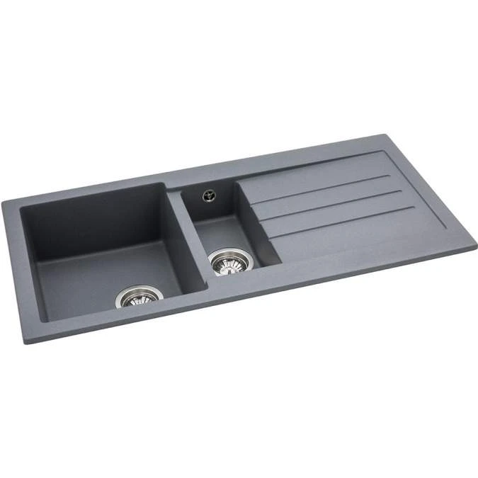 Abode Xcite 1.5 Bowl & Drainer Granite Inset Kitchen Sink - Grey Metallic 2 Abode Xcite 1.5 Bowl & Drainer Granite Inset Kitchen Sink - Grey Metallic - Image 2