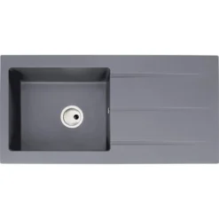 Abode Zero 1 Bowl & Drainer Granite Inset Kitchen Sink - Grey Metallic