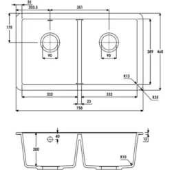 Abode Matrix Square GR15 2 Bowl Granite Undermount Sink - Grey Metallic -Roman Sales AW3165 LD 1