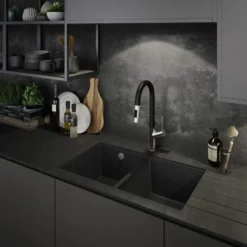 Abode Matrix Square GR15 2 Bowl Granite Undermount Sink - Grey Metallic -Roman Sales AW3166 Lifestyle 1
