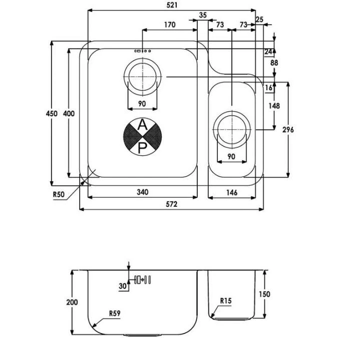 Abode Matrix 1.5 Bowl Left Hand Undermount Stainless Steel Sink & Astral Tap Pack 7 Abode Matrix 1.5 Bowl Left Hand Undermount Stainless Steel Sink & Astral Tap Pack - Image 7
