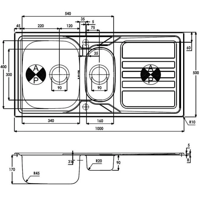 Abode Trydent 1.5 Bowl & Drainer Inset Kitchen Sink - Stainless Steel 4 Abode Trydent 1.5 Bowl & Drainer Inset Kitchen Sink - Stainless Steel - Image 4