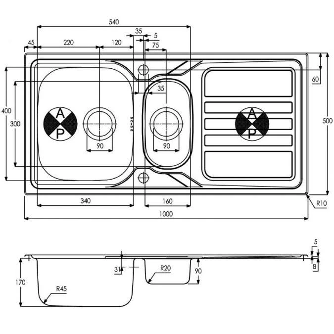 Abode Mikro 1.5 Bowl & Drainer Inset Kitchen Sink - Stainless Steel 4 Abode Mikro 1.5 Bowl & Drainer Inset Kitchen Sink - Stainless Steel - Image 4