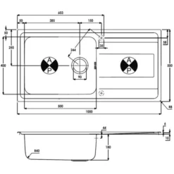 Abode Ixis 1 Bowl & Drainer Inset Kitchen Sink - Stainless Steel 5 Abode Ixis 1 Bowl & Drainer Inset Kitchen Sink - Stainless Steel -Roman Sales AW5102 Line Drawing