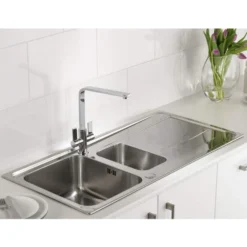 Abode Ixis 1.5 Bowl & Drainer Inset Kitchen Sink - Stainless Steel -Roman Sales AW5103 Lifestyle 2