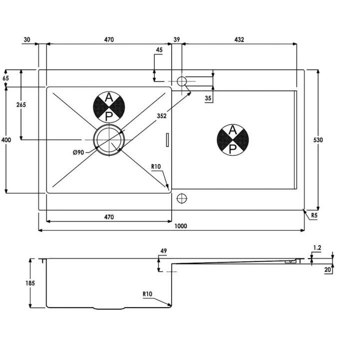 Abode Verve 1 Bowl & Drainer Inset Kitchen Sink - Stainless Steel 3 Abode Verve 1 Bowl & Drainer Inset Kitchen Sink - Stainless Steel - Image 3