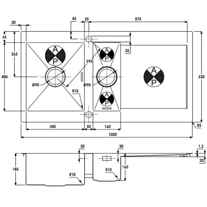 Abode Verve 1.5 Bowl & Drainer Inset Kitchen Sink - Stainless Steel 4 Abode Verve 1.5 Bowl & Drainer Inset Kitchen Sink - Stainless Steel - Image 4