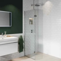 Abacus Walk In Shower Screen 700mm With Chrome Hinged Return 350mm -Roman Sales Abacus 700 350mm Polished Chrome Ceiling Support