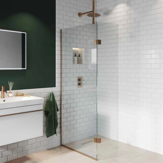 Abacus Walk In Shower Screen 900mm With Brushed Bronze Hinged Return 350mm 3 Abacus Walk In Shower Screen 900mm With Brushed Bronze Hinged Return 350mm - Image 3