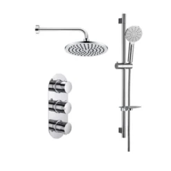 Round Shower Pack 4 - Allier Dual Outlet Shower Valve & Riser Rail With Rainfall Shower
